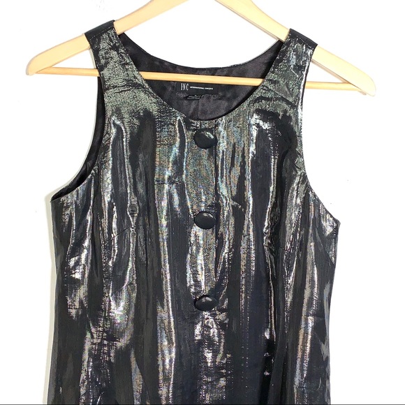 INC International Concepts silk blend dark silver shift dress - Picture 2 of 5